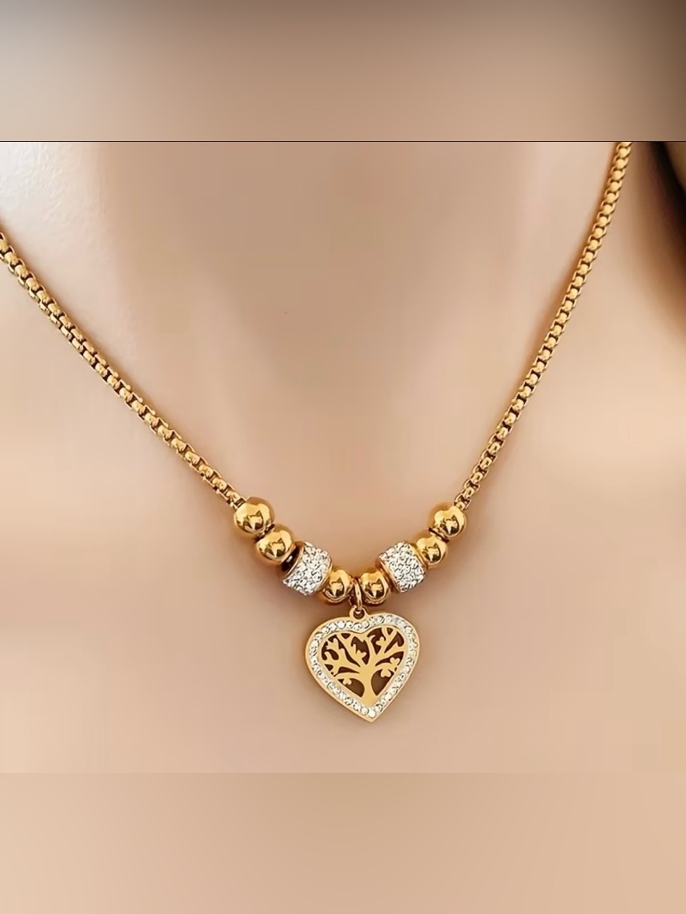 Gold Heart Tree of Life Pendant Necklace - Women Jewelry